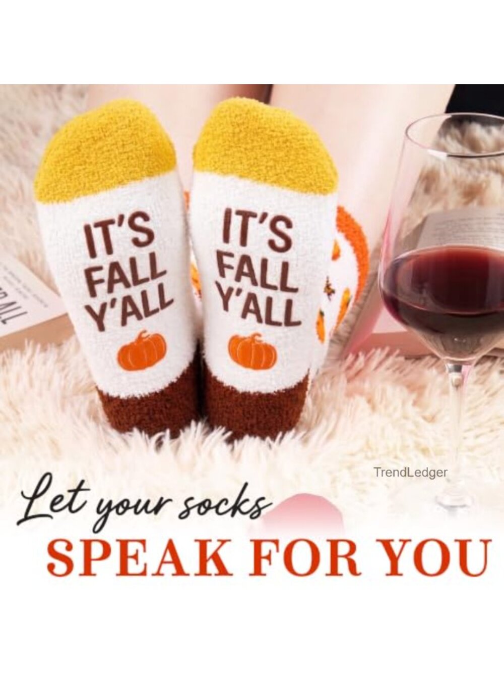 Fuzzy Plush Knit Novelty Fall Socks It's Fall Y'all Cozy Slipper Socks Women - Picture 5 of 5
